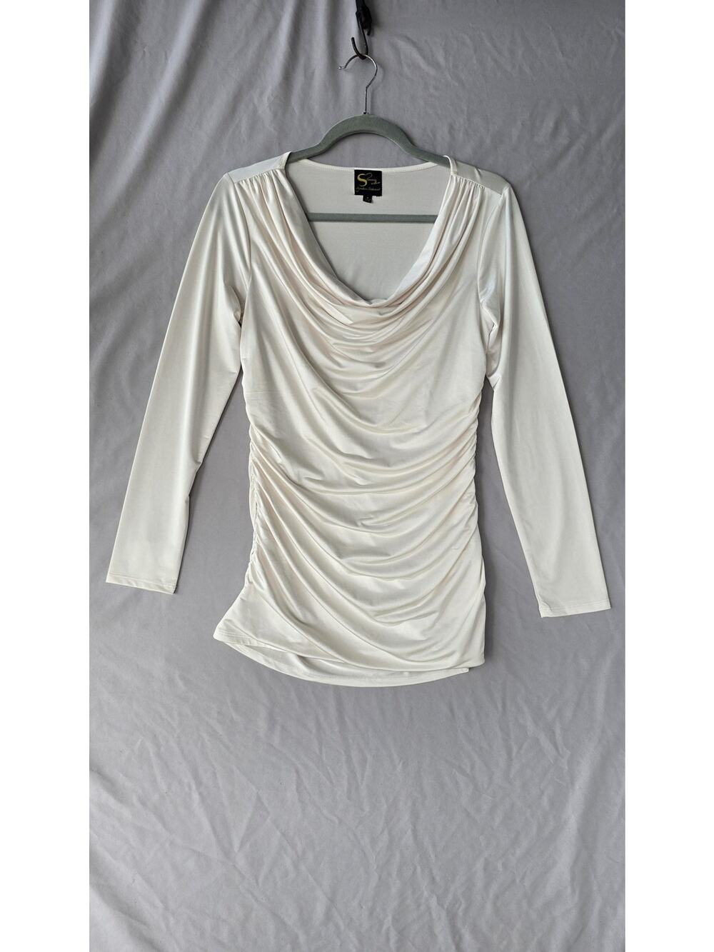 Serena Williams Signature Statement Blouse Womens Small White Ruched Cowl Top